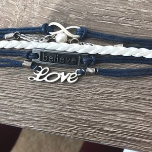 blue, white and silver multi-strand bracelet